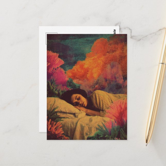 Schlafende Lady unter dem Meer Surreal Mixed Media Postkarte (Vorderseite/Rückseite Beispiel)