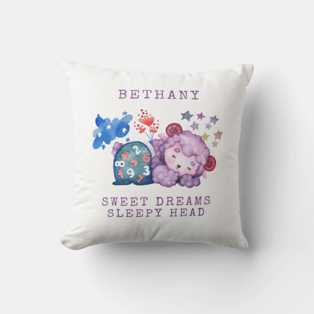 Schlafende Lamm Sweet Dreams Sleepy Name Kissen (Vorderseite)
