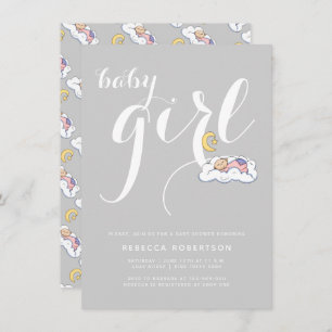 Schlafende Mädchen Dusche graue elegante Typografi Einladung