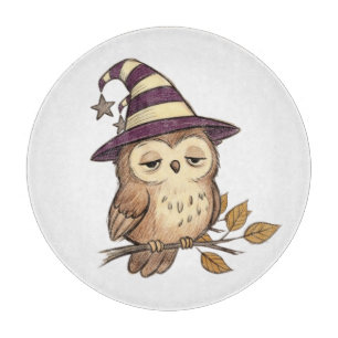 Schlafende Nachteule in lila Hexenhut Halloween-Ko Schneidebrett