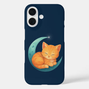 Schlafende orange Katze auf Mond-Hülle iPhone 16 Hülle