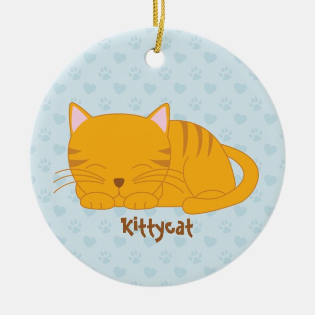 Schlafende Orange Tabby Cat Keramik Ornament (Vorne)