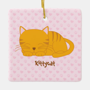 Schlafende Orange Tabby Cat Keramikornament