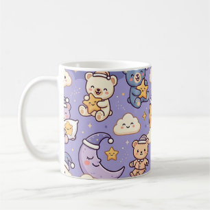 Schlafende Pastell-Nursery-Tasse – Mond, Sterne & Kaffeetasse