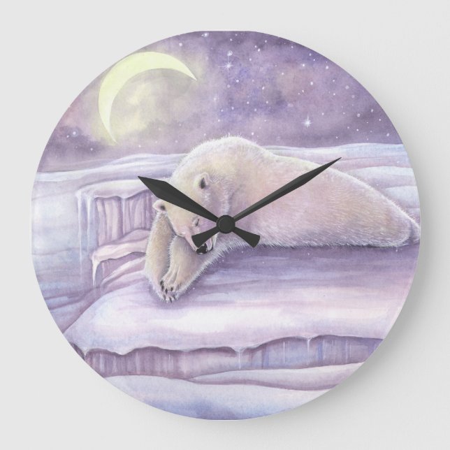 Schlafende Polar Bear Fantasy Wildlife Snuggggggs Große Wanduhr (Vorderseite)