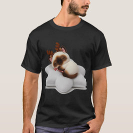 Schlafende Rentierkatze mit Zuckerstange auf Stern T-Shirt