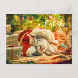 Schlafende Schafe unter Weihnachtsbäumen Feiertagspostkarte