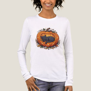 Schlafende schwarze Katze Himmels-Kürbis Halloween Tri-Blend Shirt