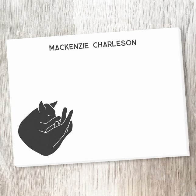 Schlafende schwarze Katze personalisierter Name Post-it Klebezettel (Modern minimalist personalized custom name sleeping black cat block print post it sticky notes)