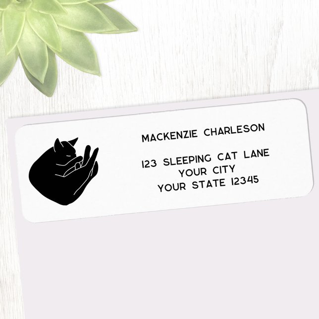 Schlafende schwarze Katzen-Rücksendeetikett (Sleeping black cat personalized custom name return address label for animal lovers)