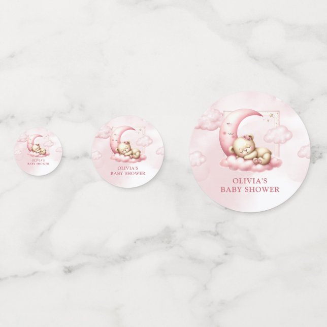 Schlafende Teddy Bär auf Wolke neun rosa Mädchen Konfetti (Vorderseiten)