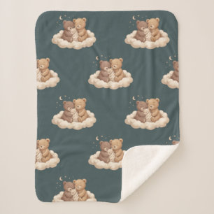Schlafende Teddybären Wolken Babydecke Sherpadecke