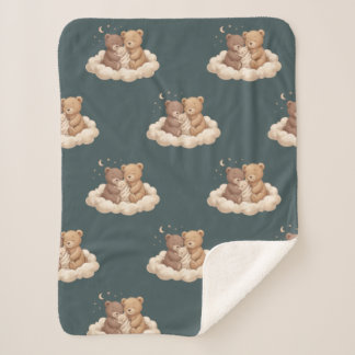 Schlafende Teddybären Wolken Babydecke Sherpadecke
