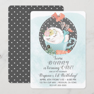 Schlafende Teetassen-Hasenkaninchen-Geburtstagsfei Einladung