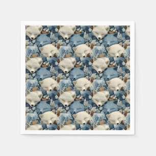 Schlafende Winterfüchse Muster mit Blau und Weiß Serviette