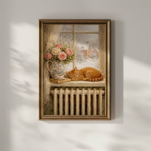 Schlafende Winterkatze am Fenster Poster (Von Creator hochgeladen)