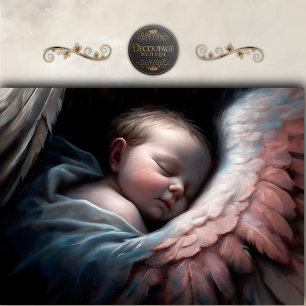 Schlafender Baby Engel Moody Flügel Dekupage Seidenpapier