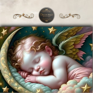 Schlafender Baby-Engel Sterne Decoupage Seidenpapier