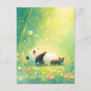 Schlafender Baby-Panda im sonnendurchfluteten Bamb Postkarte