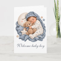 Schlafender Baby-Teddybär und Halbmond Blau