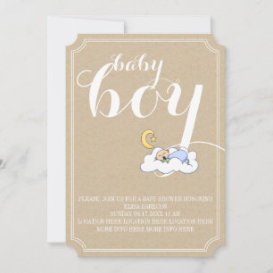 Schlafender Babyjunge Shower Vintage-Text minimal Einladung