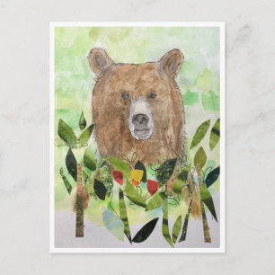 Schlafender Bär in den Blättern - Aquarell Postkar Postkarte