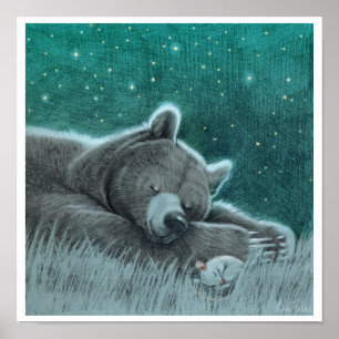 Schlafender Bär und Mausdruck Poster