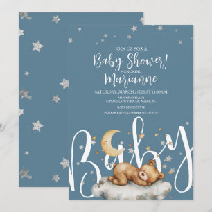Schlafender Bärenjunge Sterne Babyparty-Einladung Einladung