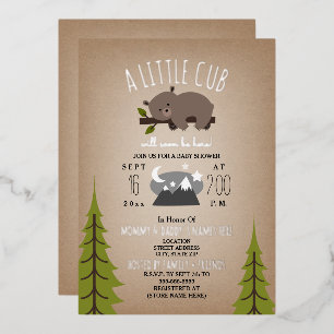 Schlafender Bärenjunges Sterne Cardstock Babyparty Folieneinladung