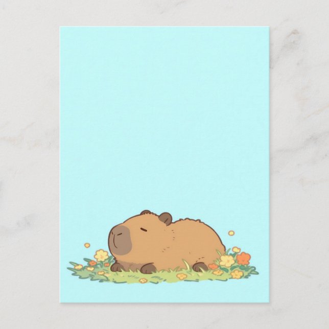 Schlafender Capybara ruht auf Sommerwiese Postkarte (Vorderseite)