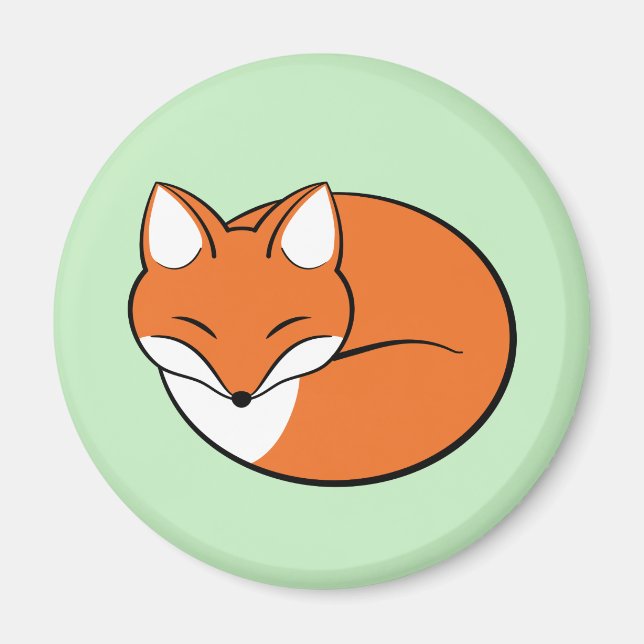 Schlafender Cartoon Fox auf Grün Magnet (Vorne)