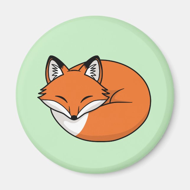 Schlafender Cartoon Fox auf Grün Magnet (Vorne)