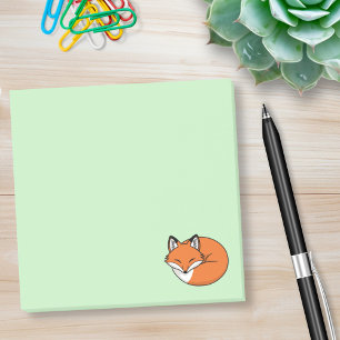 Schlafender Cartoon Fox auf Grün Post-it Klebezettel