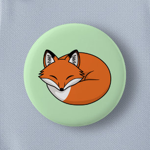 Schlafender Cartoon-Fuchs auf Grün Button