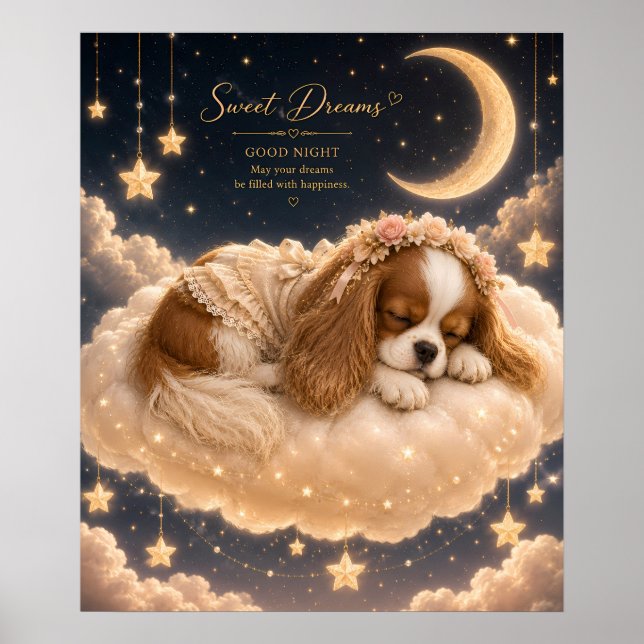 Schlafender Cavalier King Charles Spaniel auf Wolk Poster (Vorne)