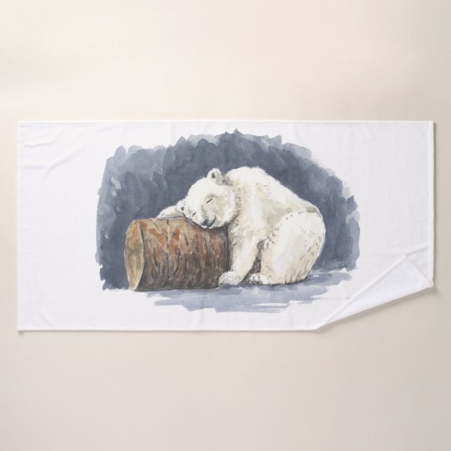 Schlafender Eisbär, Aquarellkunst Badhandtuch Set (Badehandtuch)
