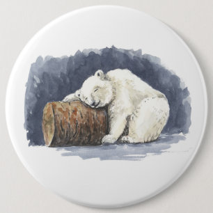 Schlafender Eisbär, Aquarellkunst Button