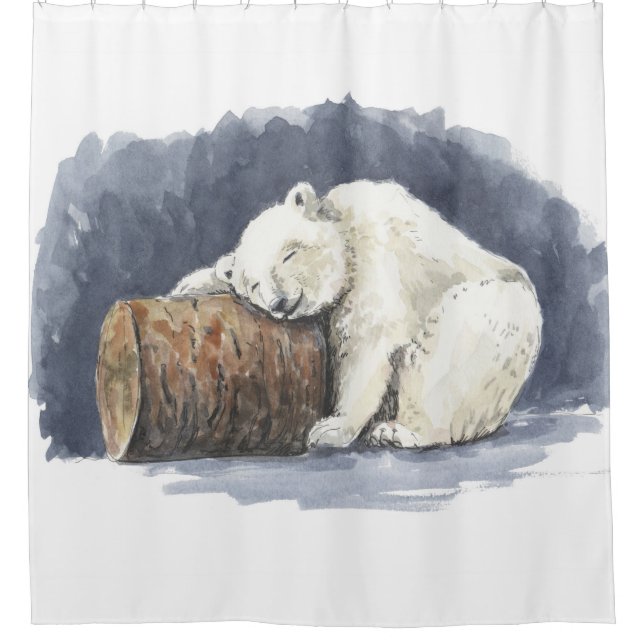 Schlafender Eisbär, Aquarellkunst Duschvorhang (Vorderseite)