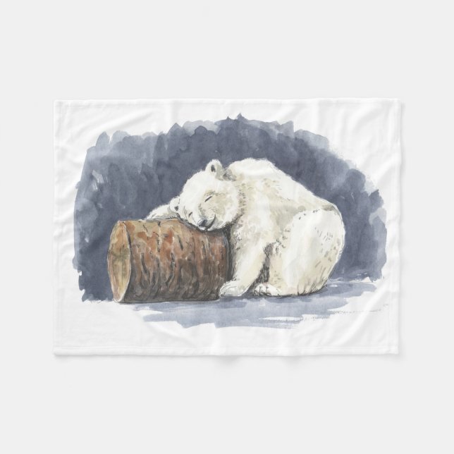 Schlafender Eisbär, Aquarellkunst Fleecedecke (Vorderseite (Horizontal))