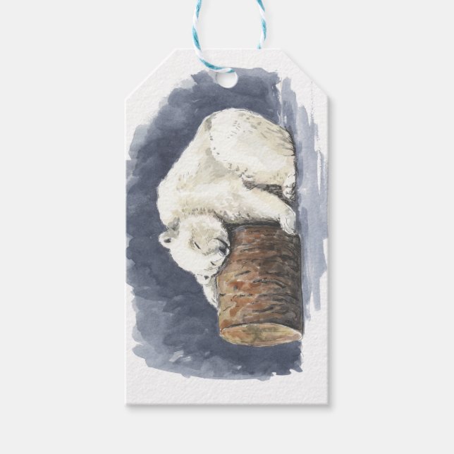 Schlafender Eisbär, Aquarellkunst Geschenkanhänger (Vorderseite)