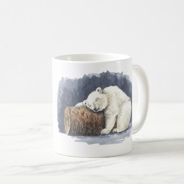 Schlafender Eisbär, Aquarellkunst Kaffeetasse (VorderseiteRechts)