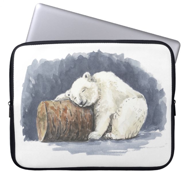 Schlafender Eisbär, Aquarellkunst Laptopschutzhülle (Vorderseite)