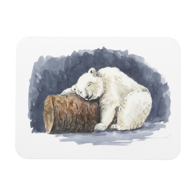 Schlafender Eisbär, Aquarellkunst Magnet (Horizontal)