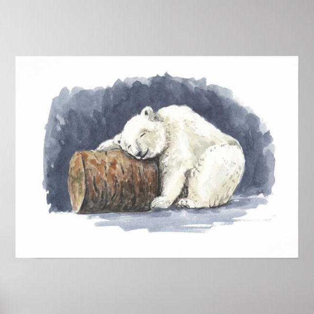 Schlafender Eisbär, Aquarellkunst Poster (Vorne)