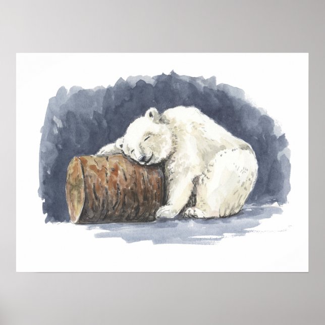 Schlafender Eisbär, Aquarellkunst Poster (Vorne)