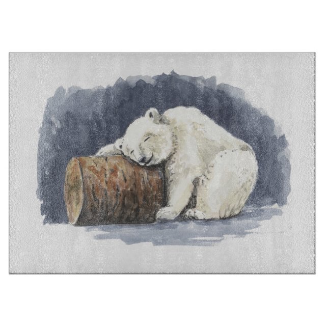 Schlafender Eisbär, Aquarellkunst Schneidebrett (Vorderseite)