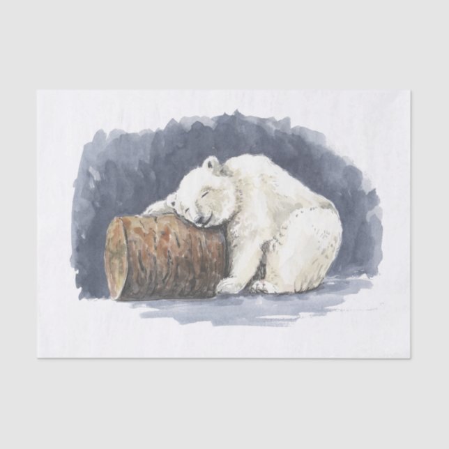 Schlafender Eisbär, Aquarellkunst Seidenpapier (Vorderseite)