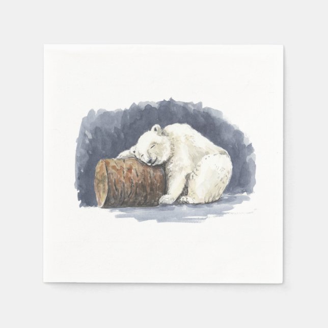 Schlafender Eisbär, Aquarellkunst Serviette (Vorderseite)