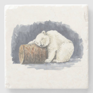 Schlafender Eisbär, Aquarellkunst Steinuntersetzer