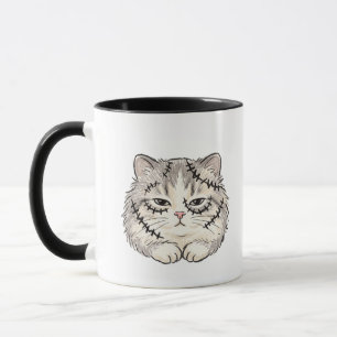 Schlafender Frankenstein mit genähtem Katzen-Hallo Tasse